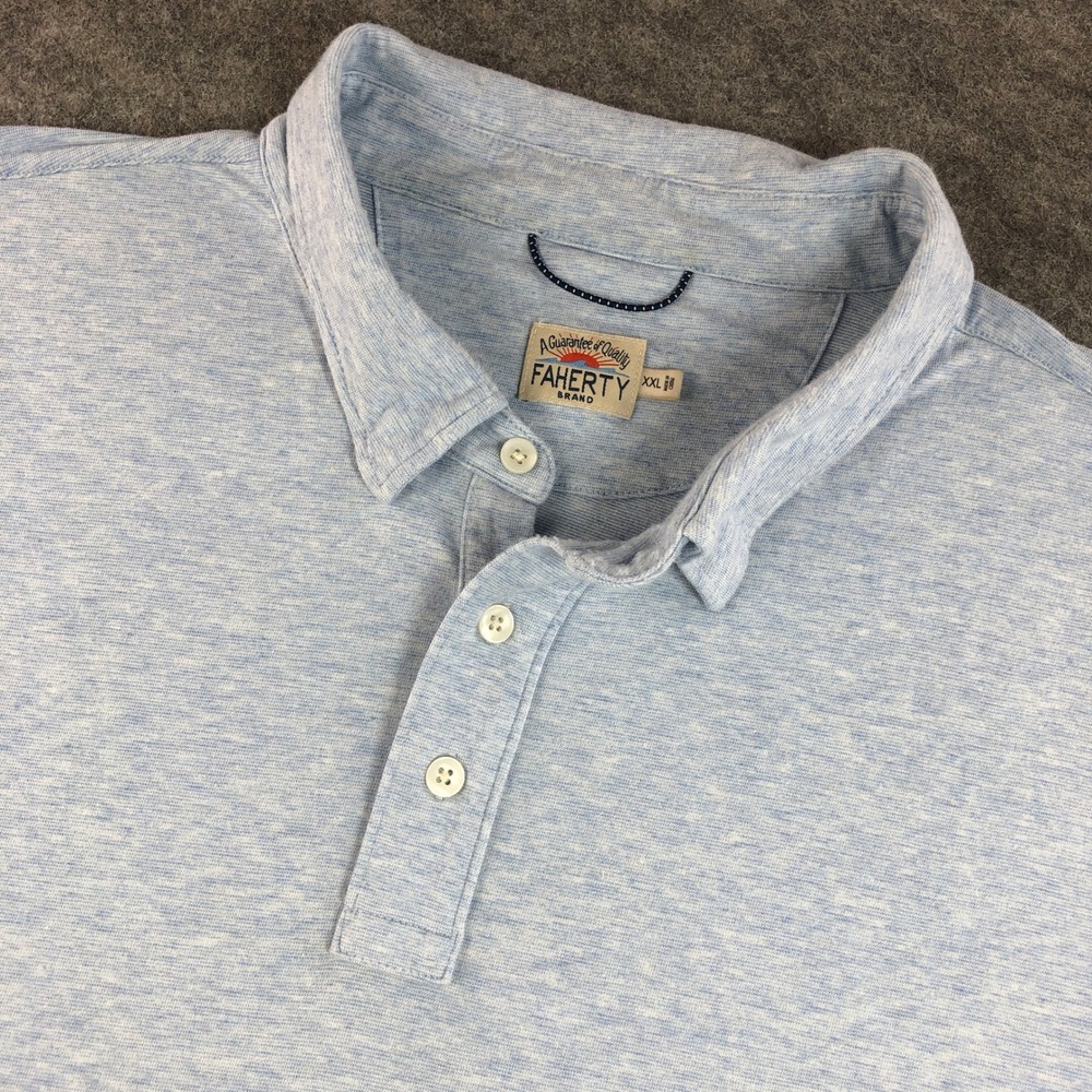 Faherty Brand Mens XXL Light Blue Heathered Short Sleeve Polo Shirt Coastal